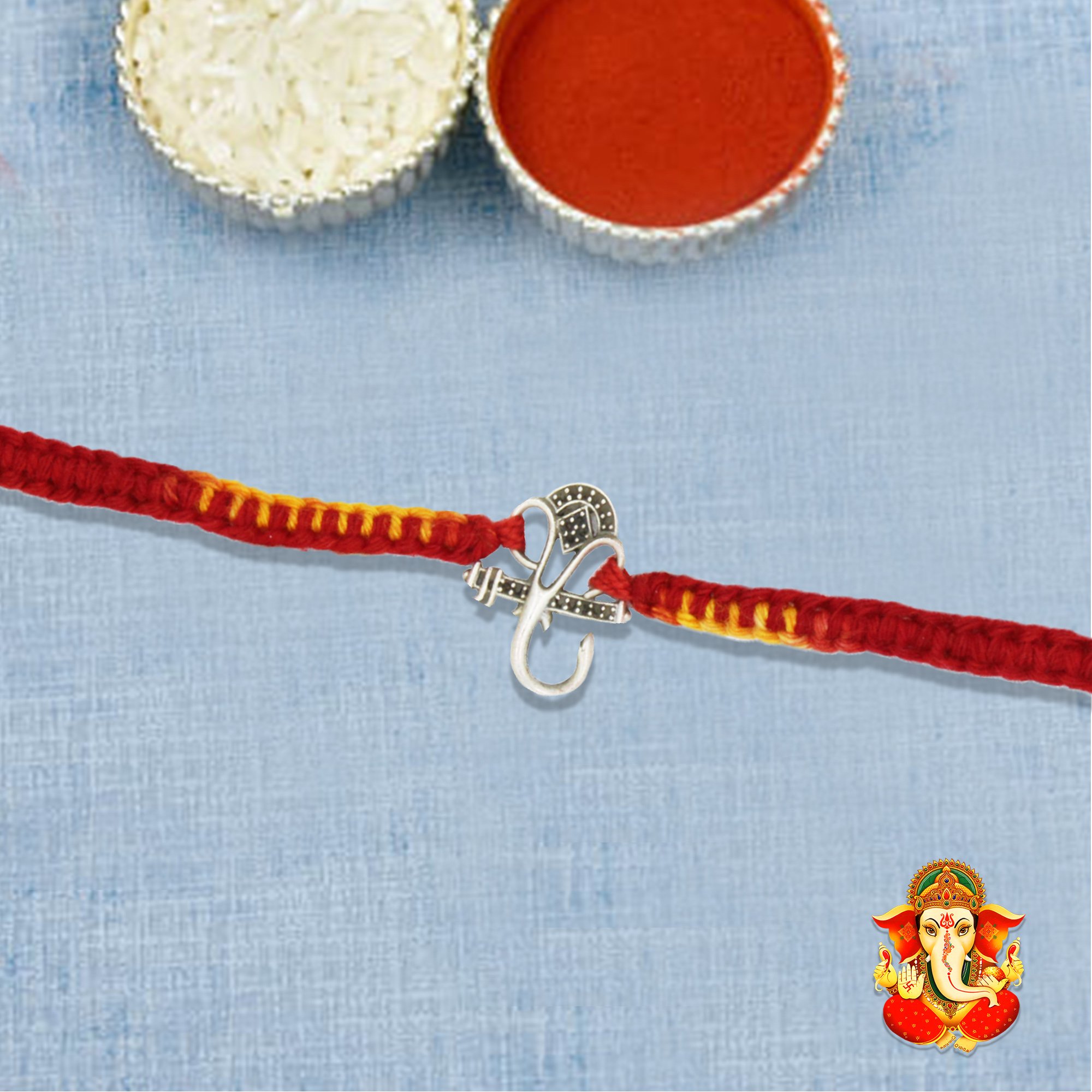 JewelYaari 925 CZ Ganesha Sterling Silver Rakhi With Roli Chawal ( CZ Ganesha )