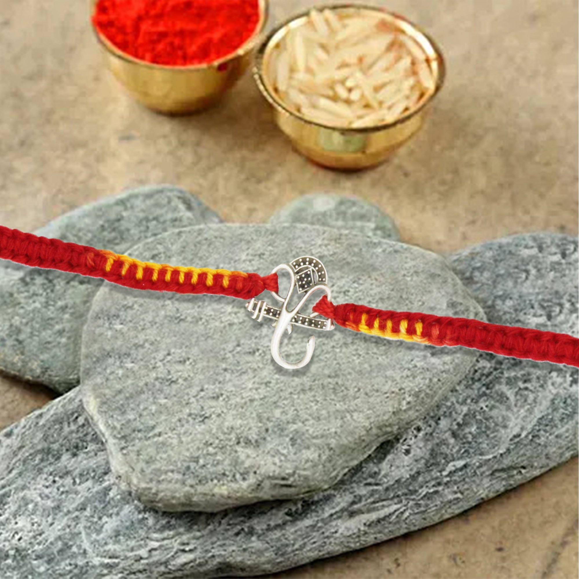 JewelYaari 925 CZ Ganesha Sterling Silver Rakhi With Roli Chawal ( CZ Ganesha )