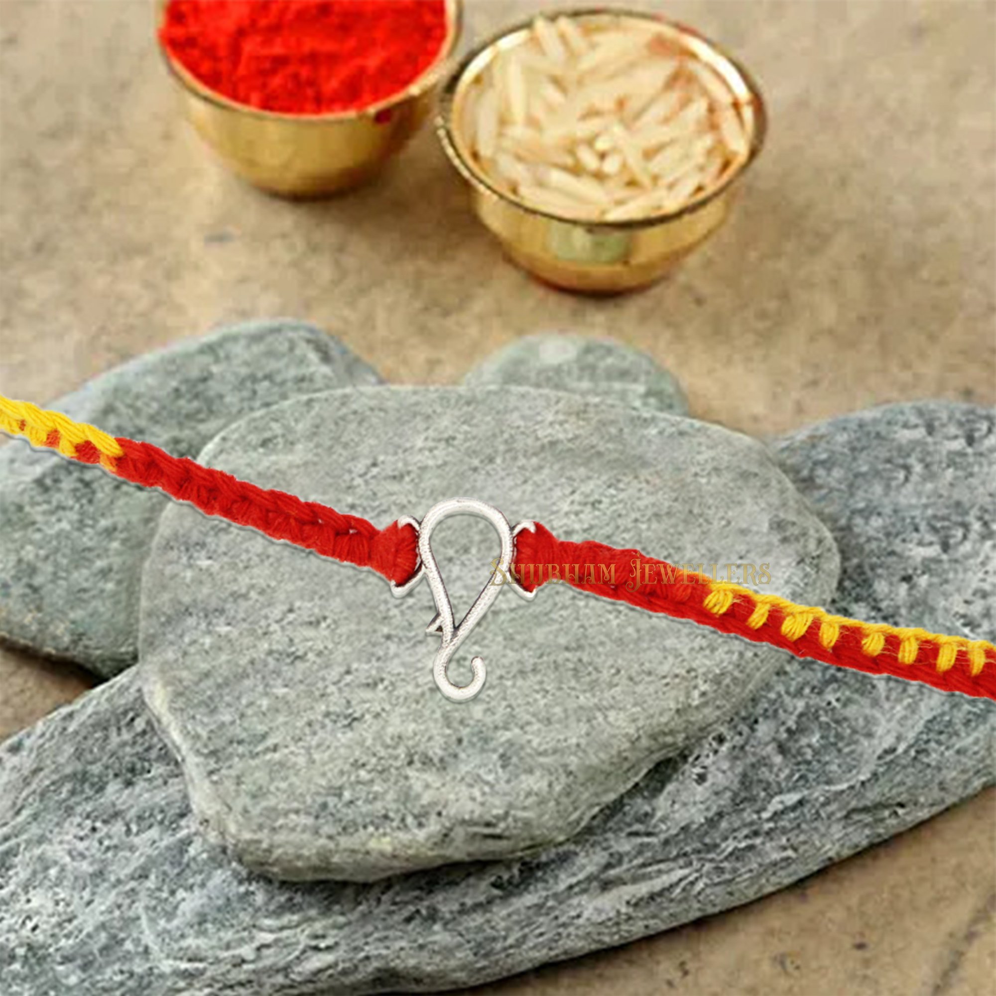 Shubham Jewellers Rehti 925 Sterling Silver Minimal Ganesha Rakhi With pure Cotton thread For Men, Women, Boys and Girls