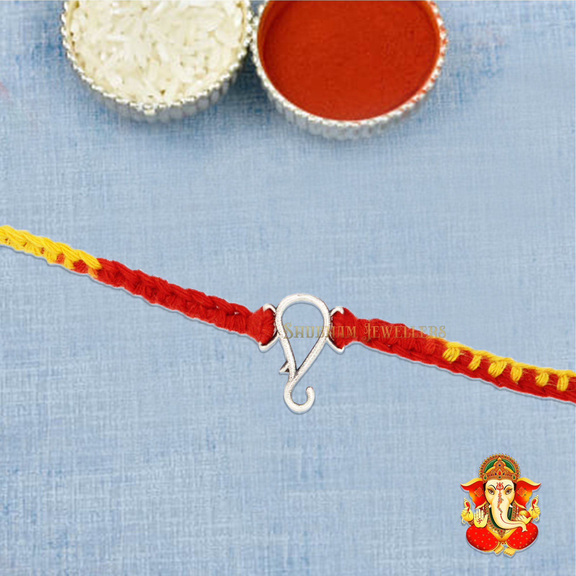 Shubham Jewellers Rehti 925 Sterling Silver Minimal Ganesha Rakhi With pure Cotton thread For Men, Women, Boys and Girls