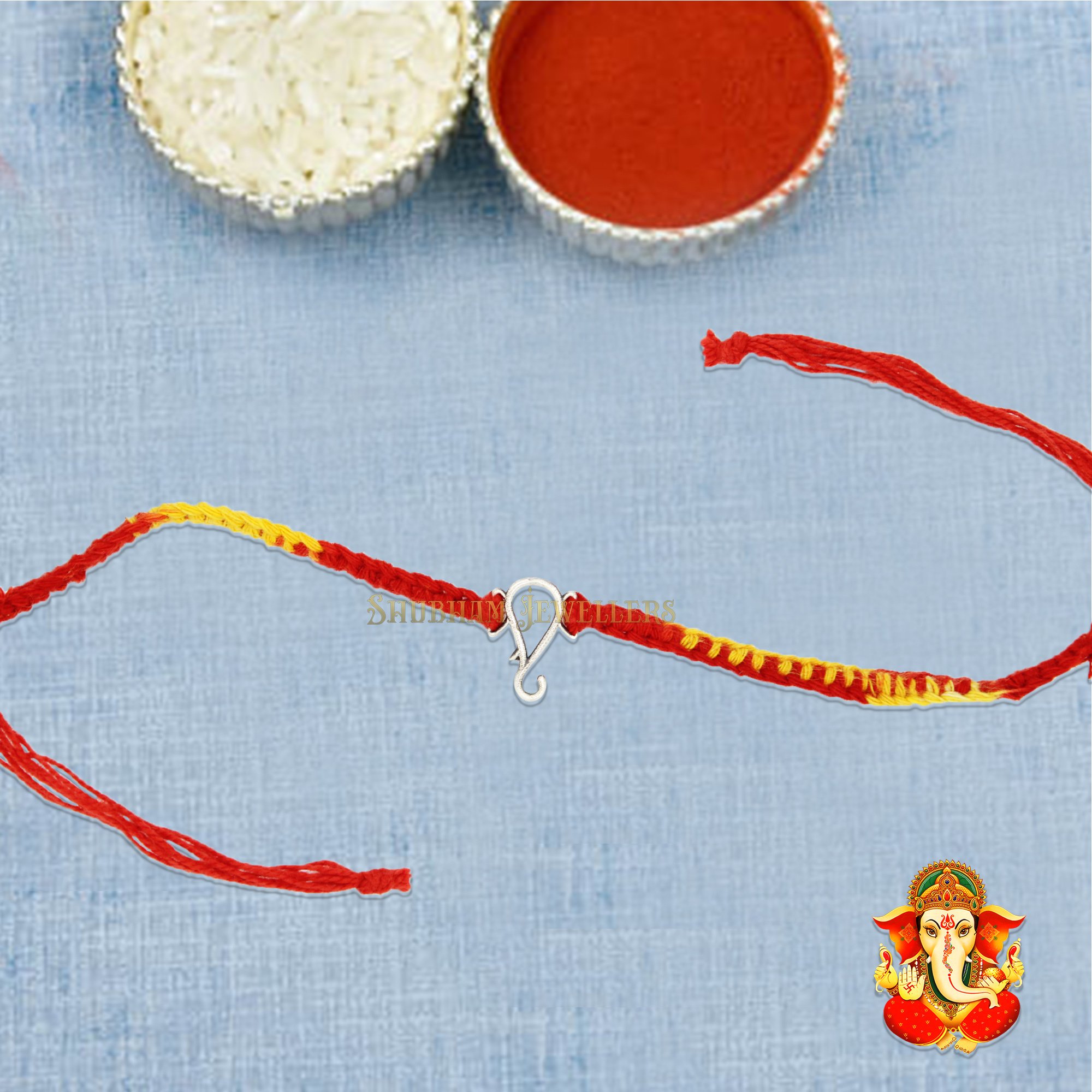 JewelYaari 925 Sterling Silver Ganesha Rakhi (Line Ganesha)