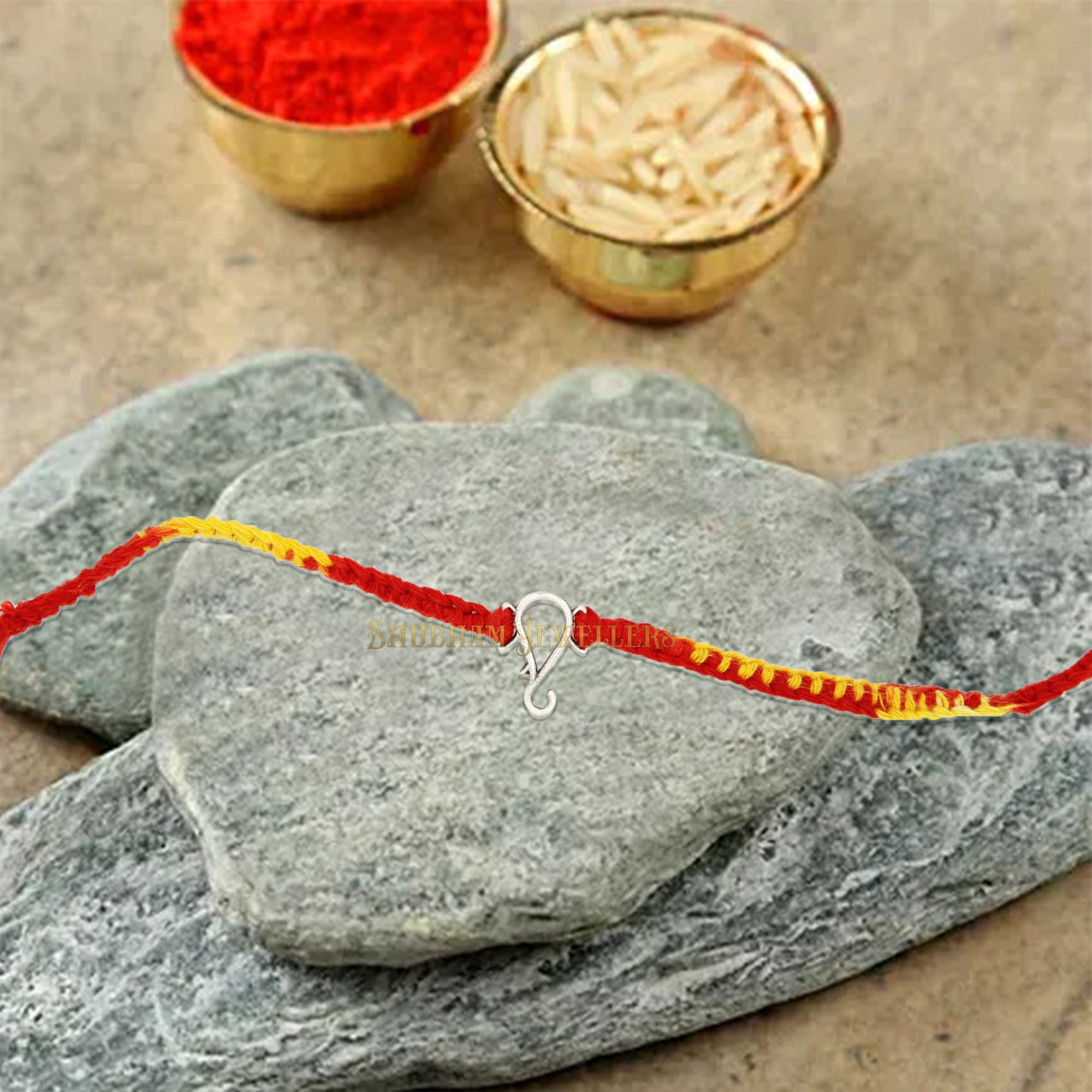 JewelYaari 925 Sterling Silver Ganesha Rakhi (Line Ganesha)