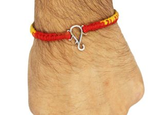 Shubham Jewellers Rehti Pure 925 Oxidised Silver Minimal Ganesha Charm Rakhi With pure Cotton thread For Men, Women, Boys and Girls for good luck (Line) Free Size