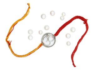 925 Sterling Silver Om Rakhi With pure Cotton thred For Men, Women, Boys and Girls (big)