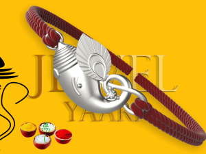 JewelYaari 925 Sterling Silver Rakhi With Roli Chawal ( Om Ganesha)