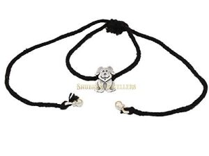SJ Shubham Jewellers Rehti 925 Oxidised Silver Black Thread DOG Nazarbattu/Nazaiya Anklet/Bracelet for Girls, Women and Children with Silver Ghunghroo