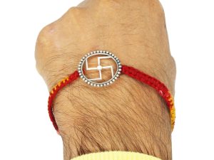 JewelYaari 925 Sterling Silver Rakhi With Roli Chawal ( Sathiya )