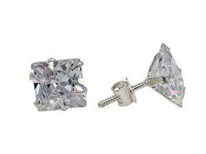 Shubham Jewellers Rehti 925-92.5 Sterling Silver Princess Cut Real Cubic Zirconia Fashion Stud Earrings For Men,Women,Children,Boys and Girls (4.0)