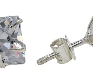 Shubham Jewellers Rehti 925-92.5 Sterling Silver Princess Cut Real Cubic Zirconia Fashion Stud Earrings For Men,Women,Children,Boys and Girls 7 MM