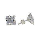 Shubham Jewellers Rehti 925-92.5 Sterling Silver Princess Cut Real Cubic Zirconia Fashion Stud Earrings For Men,Women,Children,Boys and Girls (6.00) (6)