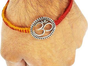 Shubham Jewellers Rehti 925 Oxidised Silver Om Charm Bracelet With pure Cotton thread For Men, Women, Boys and Girls (big)