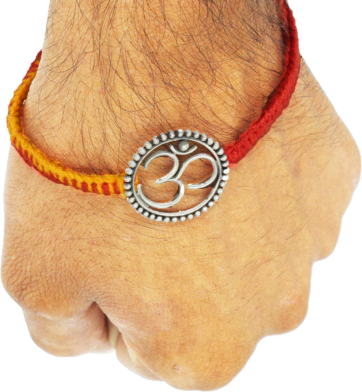 Shubham Jewellers Rehti 925 Oxidised Silver Om Charm Bracelet With pure Cotton thread For Men, Women, Boys and Girls (big)