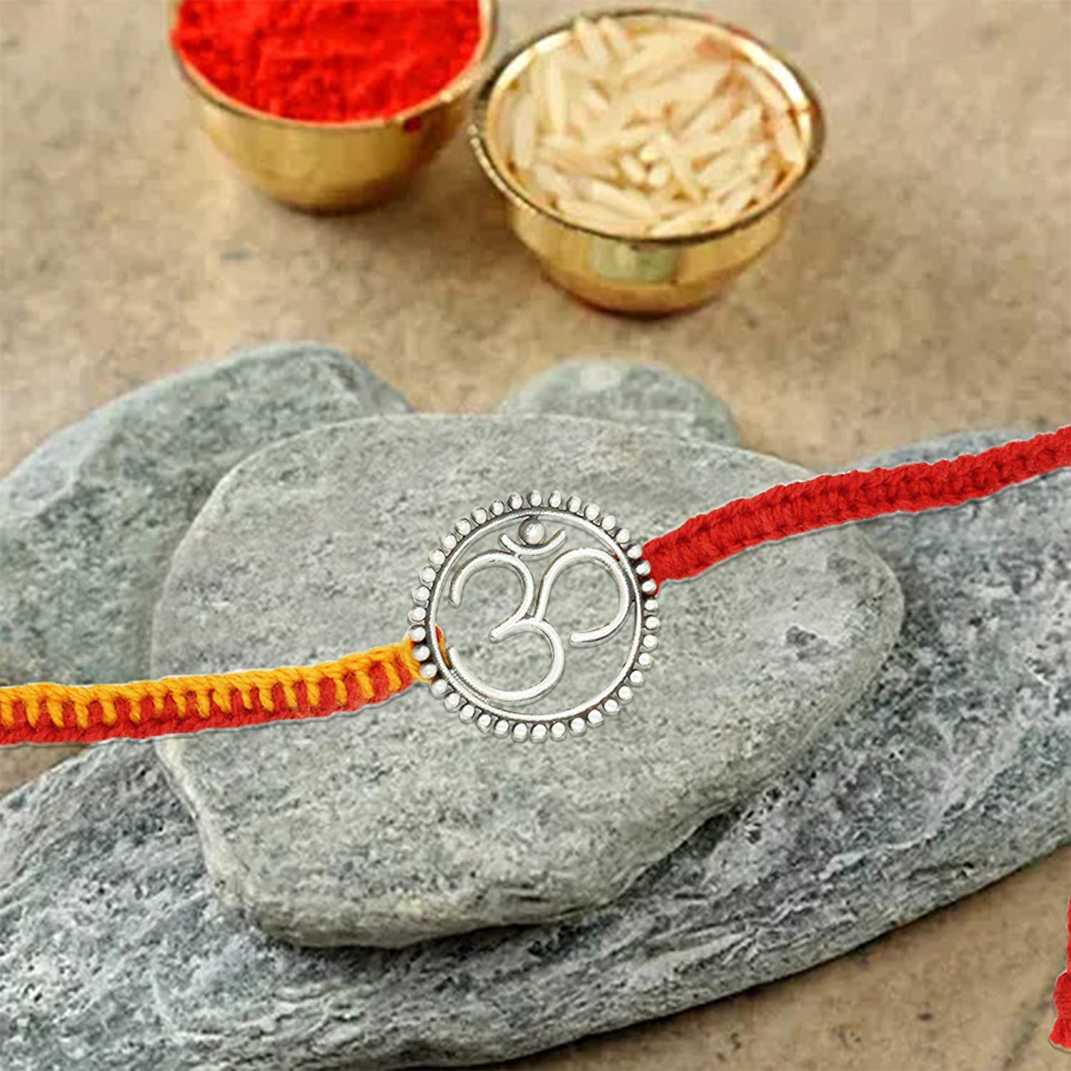 Shubham Jewellers Rehti 925 Oxidised Silver Om Charm Bracelet With pure Cotton thread For Men, Women, Boys and Girls (big)