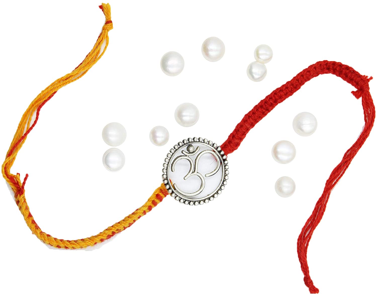 Shubham Jewellers Rehti 925 Oxidised Silver Om Charm Bracelet With pure Cotton thread For Men, Women, Boys and Girls (big)