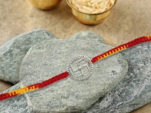 Shubham Jewellers Rehti 925 Oxidised Silver Precious Metal Sathiya Charm Rakhi with pure cotton string for Men, Women, Boys and Girls