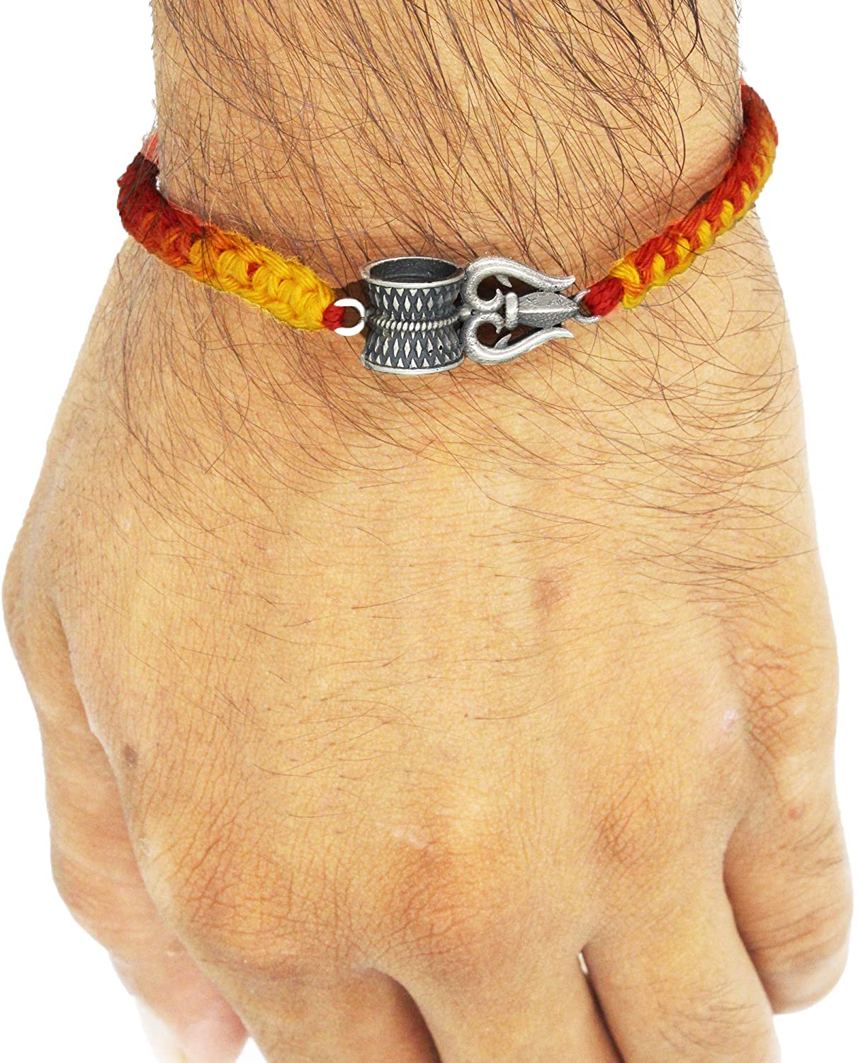 Shubham Jewellers Rehti 925 Oxidised Silver Precious Metal Trishool Damru Charm with pure Cotton thread for Men, Women, Boys and Girls (TR Damru)