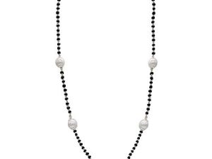 Shubham Jewellers Rehti 925 Sterling Silver Mangalsutra with Pearl & Black Beeds Crystal Chain for Women - Party Casual Wear