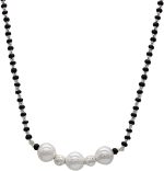 Shubham Jewellers Rehti 925 Sterling Silver Mangalsutra with Pearl & Black Beeds Crystal Chain for Women - Party Casual Wear