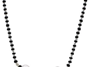 Shubham Jewellers Rehti 925 Sterling Silver Mangalsutra with Pearl & Black Beeds Crystal Chain for Women - Party Casual Wear