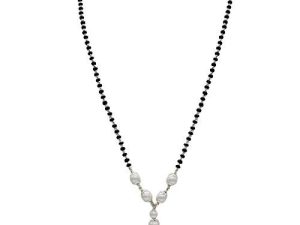 Shubham Jewellers Rehti 925 Sterling Silver Mangalsutra with Pearl & Black Beeds Crystal Chain for Women - Party Casual Wear