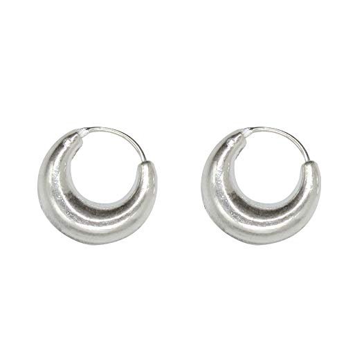 Shubham Jewellers Rehti 925 Stylish Kaju Bali Hoop Earrings in Pure 92.5 Sterling Silver Pair (12) | White
