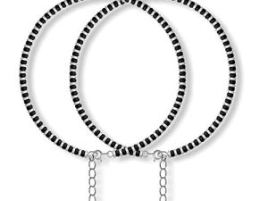 Shubham Jewellers Rehti 925 Women's Pure 925 Sterling Silver Nazariya Anklet Payal (Black) (One Anklet)
