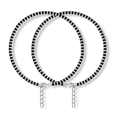 Shubham Jewellers Rehti 925 Women's Pure 925 Sterling Silver Nazariya Anklet Payal (Black) (Two Anklet)
