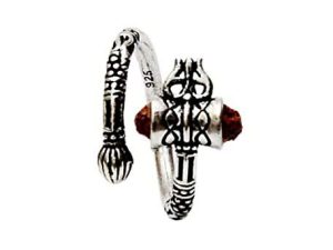 Shubham Jewellers Rehti Pure 925 92.5 Sterling Silver Bahubali Rudraksha Trishool Ring for Men and Boys 7gm Free Size