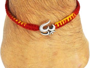 Shubham Jewellers Rehti Pure 925 Oxidised Silver Om Charm With pure Cotton thread For Men, Women, Boys and Girls (Small Om) Free Size