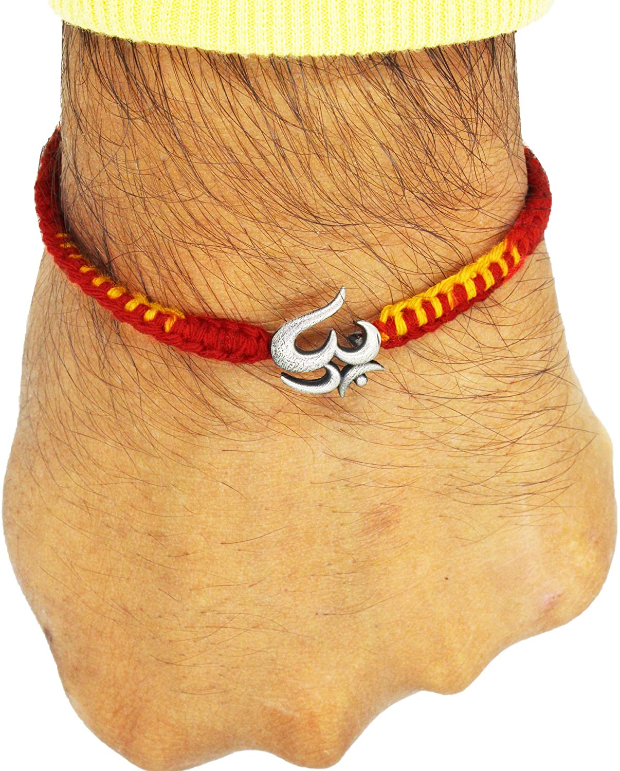 Shubham Jewellers Rehti Pure 925 Oxidised Silver Om Charm With pure Cotton thread For Men, Women, Boys and Girls (Small Om) Free Size