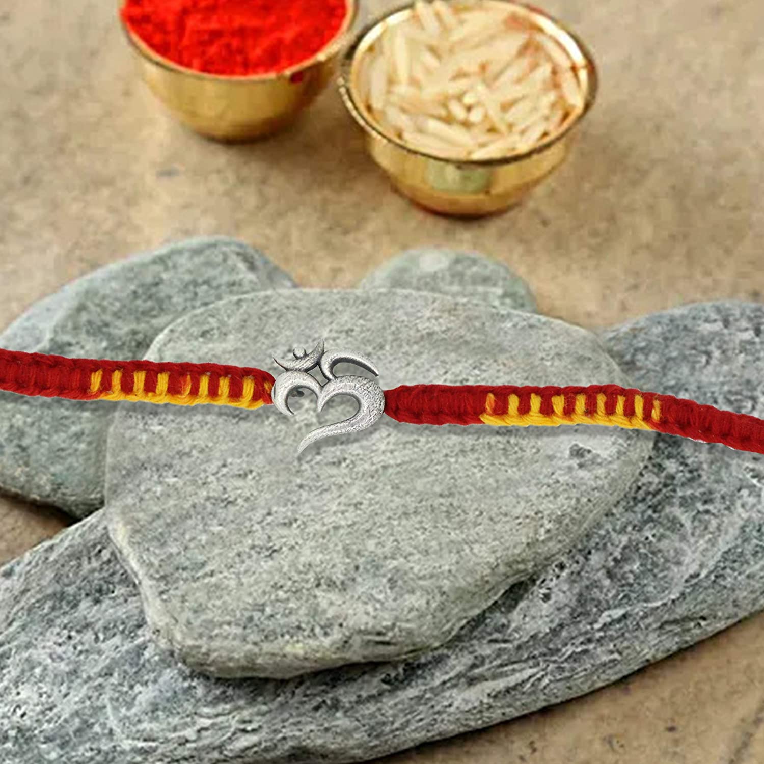 Shubham Jewellers Rehti Pure 925 Oxidised Silver Om Charm With pure Cotton thread For Men, Women, Boys and Girls (Small Om) Free Size