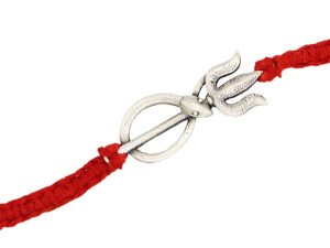 Shubham Jewellers Rehti Pure 925 Oxidised Silver Snake with Trishool Charm Bracelet in pure Cotton thread For Men, Women, Boys and Girls for good luck (TRSNK) Free Size