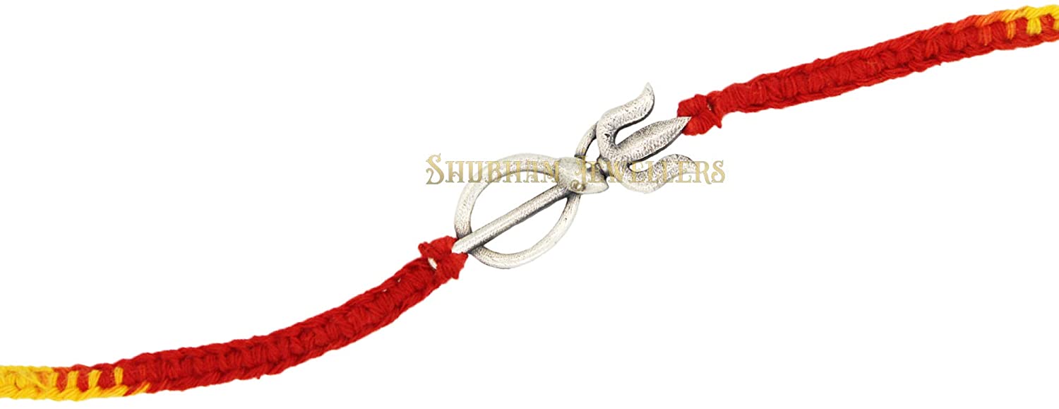 Shubham Jewellers Rehti Pure 925 Oxidised Silver Snake with Trishool Charm Bracelet in pure Cotton thread For Men, Women, Boys and Girls for good luck (TRSNK) Free Size