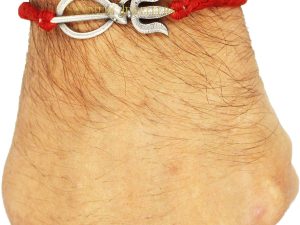 Shubham Jewellers Rehti Pure 925 Oxidised Silver Snake with Trishool Charm Bracelet in pure Cotton thread For Men, Women, Boys and Girls for good luck (TRSNK) Free Size