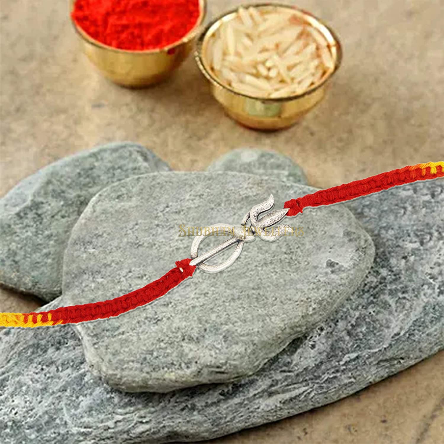 Shubham Jewellers Rehti Pure 925 Oxidised Silver Snake with Trishool Charm Bracelet in pure Cotton thread For Men, Women, Boys and Girls for good luck (TRSNK) Free Size