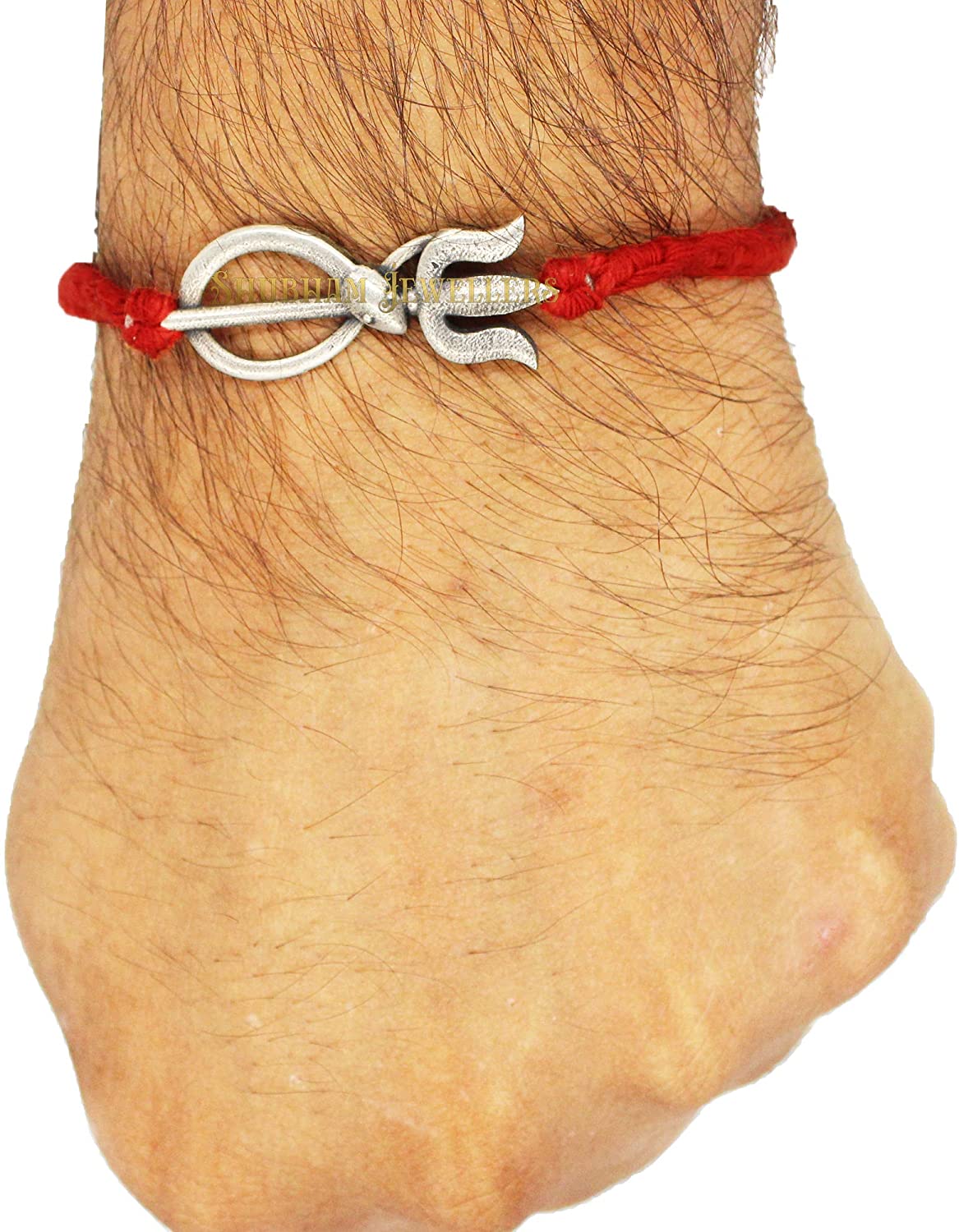 Shubham Jewellers Rehti Pure 925 Oxidised Silver Snake with Trishool Charm Bracelet in pure Cotton thread For Men, Women, Boys and Girls for good luck (TRSNK) Free Size