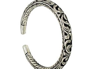 Shubham Jewellers Rehti Silver, White 925 Pure Silver Oxidised Sterling Silver Hollow Tribal/ Nakkasi Kada For Men and Boys