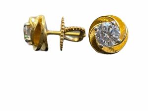 Shubham Jewellers Rehti Sterling Silver Cubic Zirconia Flower Shape Gold Polish Earrings For Unisex-Adult & Unisex-Child 7 MM