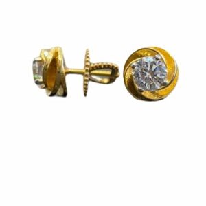 Shubham Jewellers Rehti Sterling Silver Cubic Zirconia Flower Shape Gold Polish Earrings For Unisex-Adult & Unisex-Child 7 MM