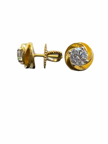 Shubham Jewellers Rehti Sterling Silver Cubic Zirconia Flower Shape Gold Polish Earrings For Unisex-Adult & Unisex-Child 7 MM