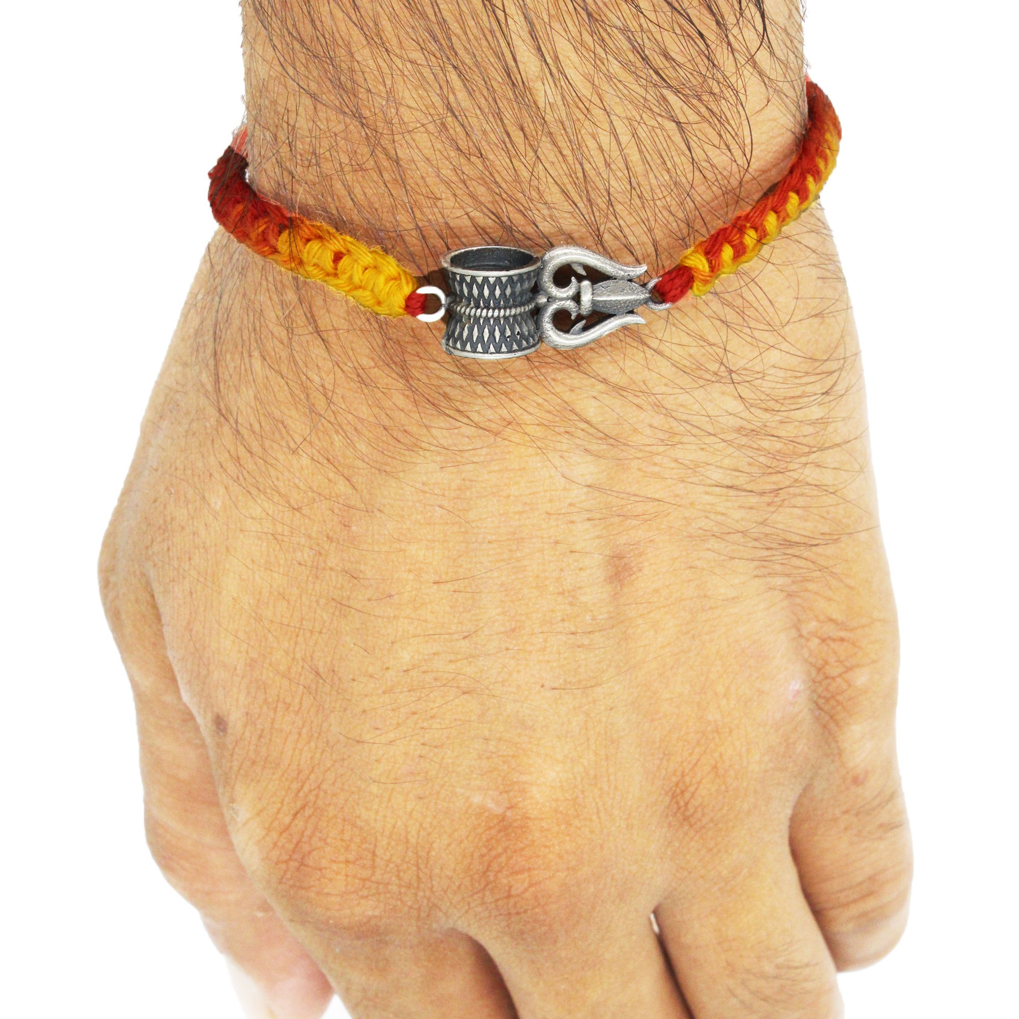 Shubham Jewellers Rehti 925 Sterling Silver Trishool Damru Rakhi With pure Cotton thread For Men, Women, Boys and Girls