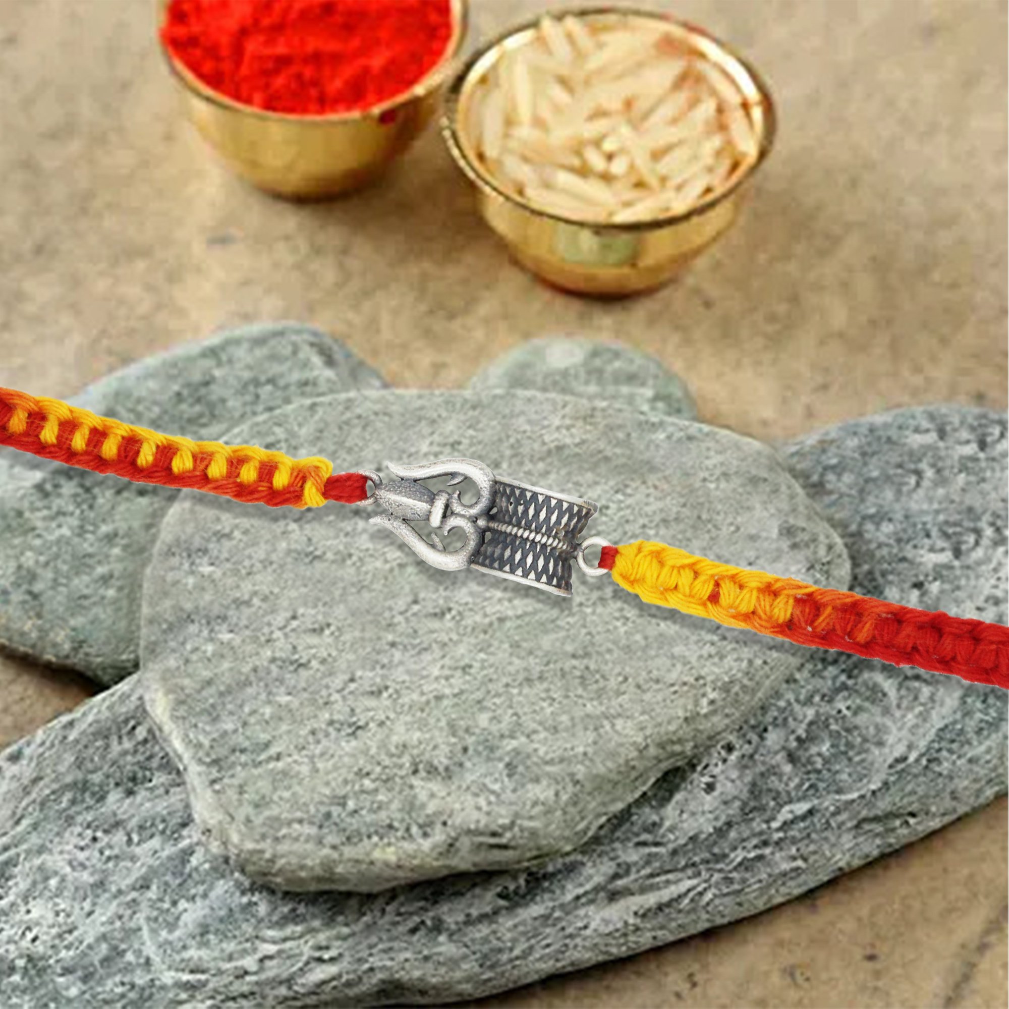 Shubham Jewellers Rehti 925 Sterling Silver Trishool Damru Rakhi With pure Cotton thread For Men, Women, Boys and Girls
