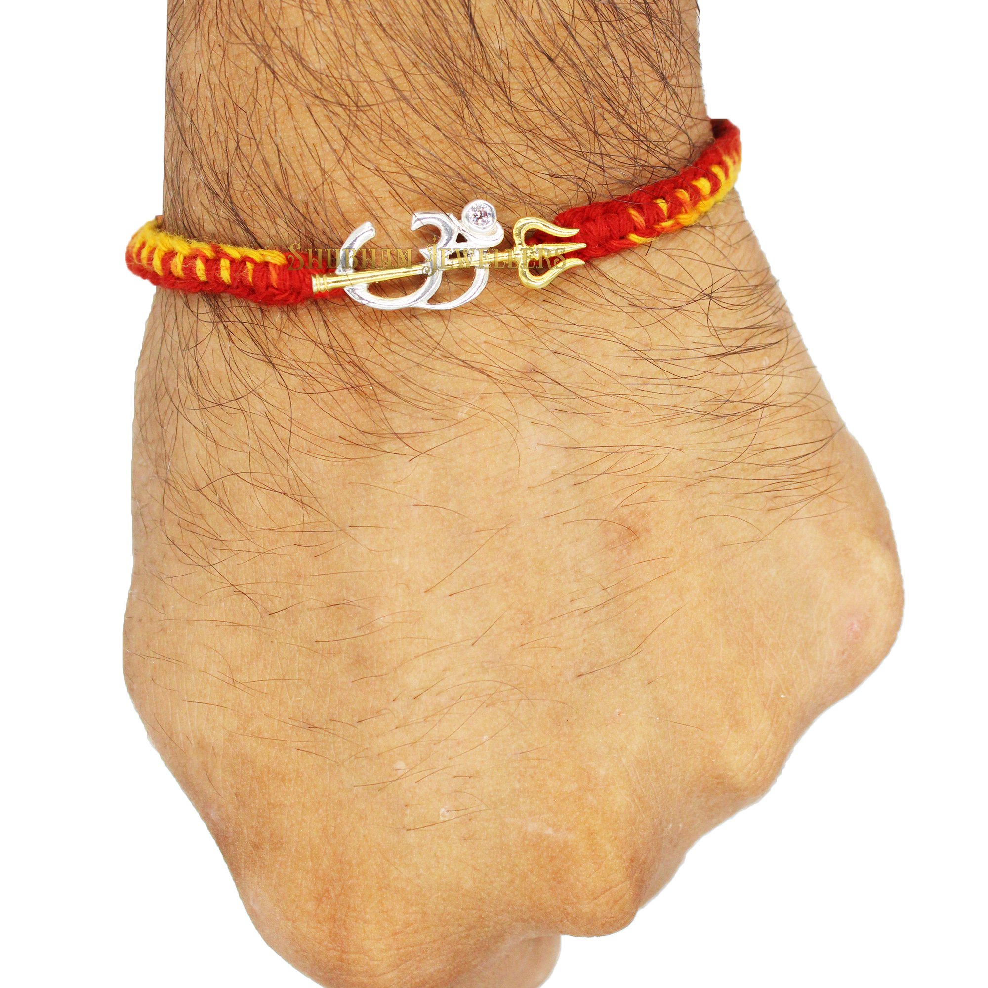 JewelYaari 925 Sterling Silver Om Trishool Rakhi With Roli Chawal ( Dual Tone)