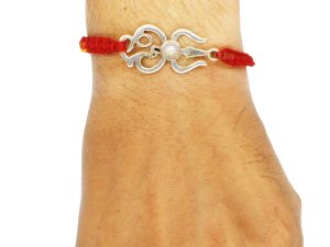 Shubham Jewellers Rehti 925 Sterling Silver Trishool Rakhi with High Quality Pearl in pure Cotton thread For Men, Women, Boys and Girls