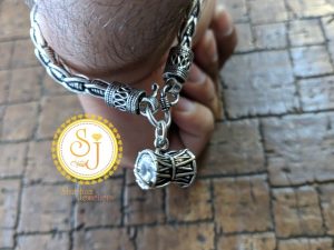 SJ Shubham Jewellers Rehti 925 92.5 Pure Sterling Silver Oxidised Twisted Bracelet With Shiva Damru and Hallmark