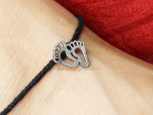 Shubham Jewellers Rehti 925 Oxidised Silver Black Thread Footstep Nazarbattu/Nazaiya Anklet/Bracelet for Girls, Women and Children with Silver Ghunghroo
