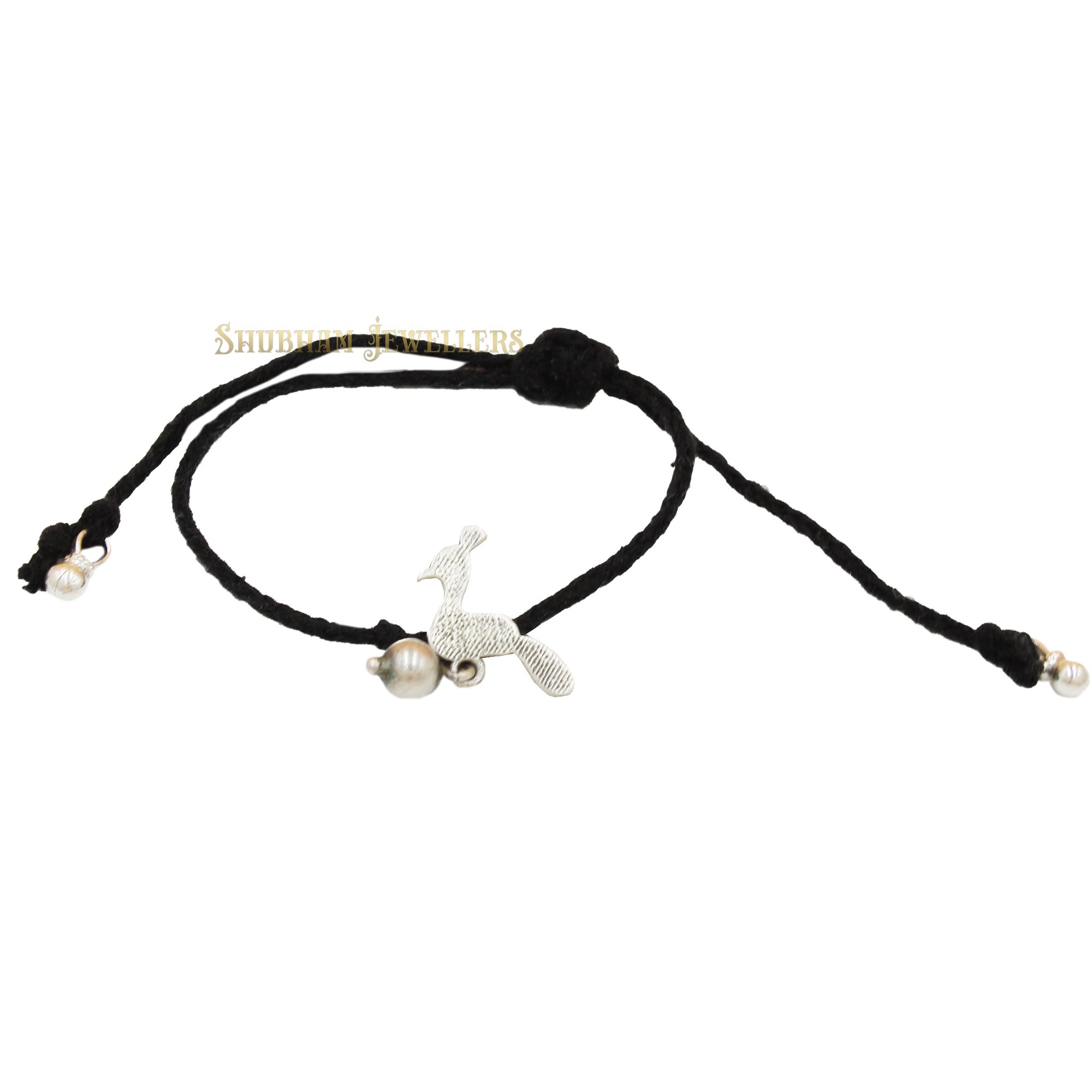 Shubham Jewellers Rehti 925 Oxidised Silver Black Thread Peacock Nazarbattu/Nazaiya Anklet/Bracelet for Girls, Women and Children with Silver Ghunghroo