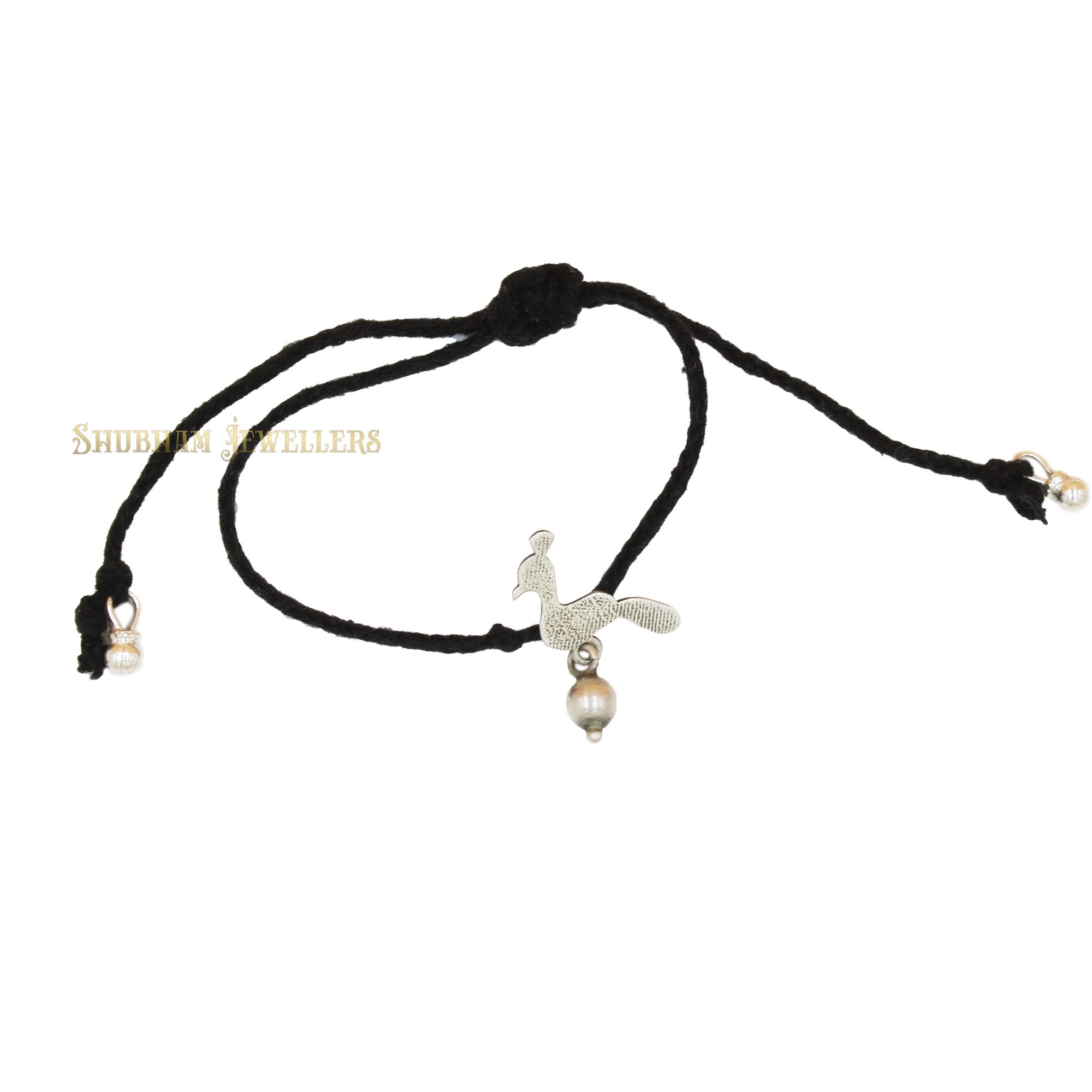 Shubham Jewellers Rehti 925 Oxidised Silver Black Thread Peacock Nazarbattu/Nazaiya Anklet/Bracelet for Girls, Women and Children with Silver Ghunghroo