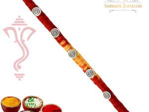 SJ Shubham Jewellers Rehti 925 Sterling Silver 5 Round Rakhi With Pure Cotton thread For Men, Boys special for Rakshabandhan (Roli Chawal Included)