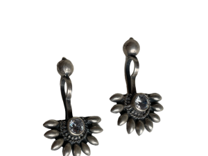 925 Sterling Silver Oxidised Designer Tribal Upper Ear Bugadi Clip Earrings for Women/Girls With White CZ